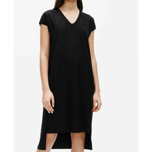 Eileen Fisher Size Large Wide Rib V-Neck High Low Shift Dress Minimalist Career